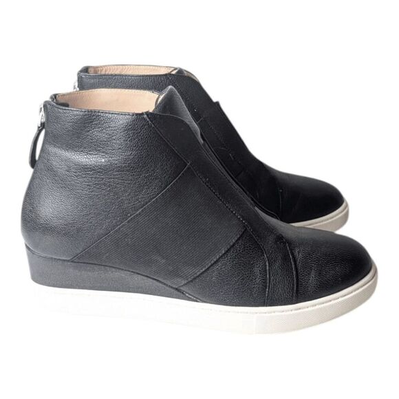 LINEA PAOLO Felicia Black Leather Wedge Sneaker Size 8.5M - Picture 2 of 8